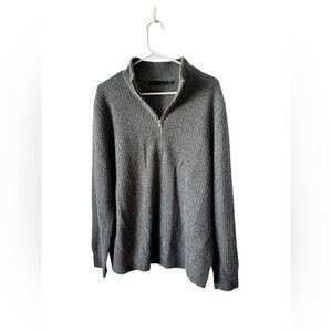 Jenni Kayne Wool Cashmere Ribbed Half Zip Sweater Grey L Pullover Mock
